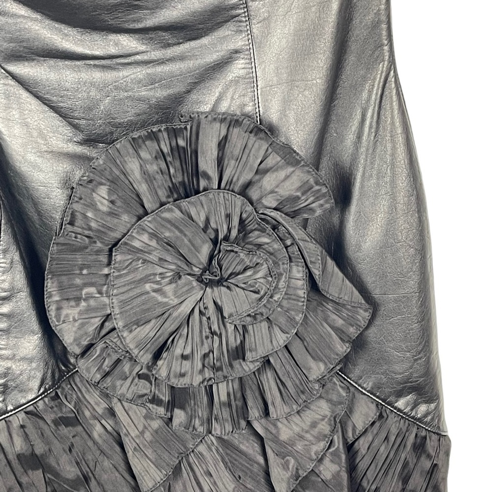 VINTAGE 80S SAMIR ANTONIO RUSPOLI LEATHER STRAPLESS RUFFLE PARTY COCKTAIL DRESS - Picture 11 of 12